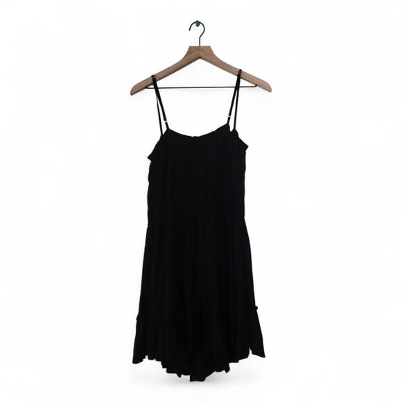 Z SUPPLY Anabella Black Smocked Ruffle Mini Dress Size L Adjustable Straps - Picture 2 of 12